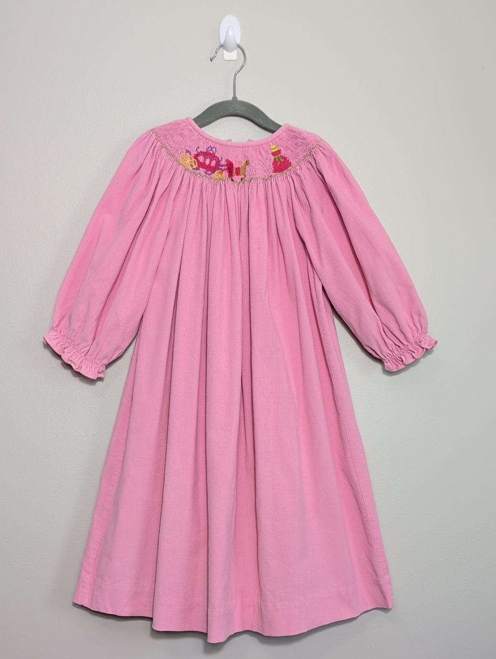 Chocolate Soup Pink Corduroy Smocked Bishop Dress Cinderella Princess Girl's 6
